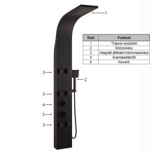 HD Orion Black 20x155 szögletes fekete hidromasszázs zuhanypanel, rozsdamentes acél