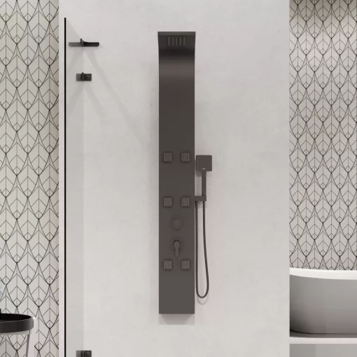 HD Orion Gun Grey 20x155 szögletes szürke hidromasszázs zuhanypanel, rozsdamentes acél