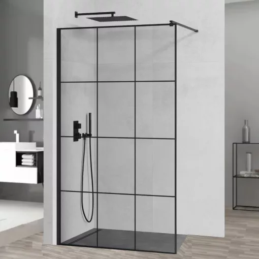 HD Oslo Black Walk-In zuhanyfal, 110x200 cm, 8 mm vastag vízlepergető biztonsági üveggel, 200 cm magas, fekete profillal és távtartóval