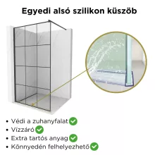 HD Oslo Black Walk-In zuhanyfal, 110x200 cm, 8 mm vastag vízlepergető biztonsági üveggel, 200 cm magas, fekete profillal és távtartóval