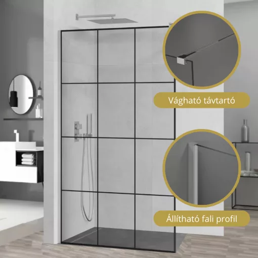 HD Oslo Walk-In zuhanyfal, 120x200 cm, 8 mm vastag vízlepergető biztonsági üveggel, 200 cm magas, króm profillal és távtartóval