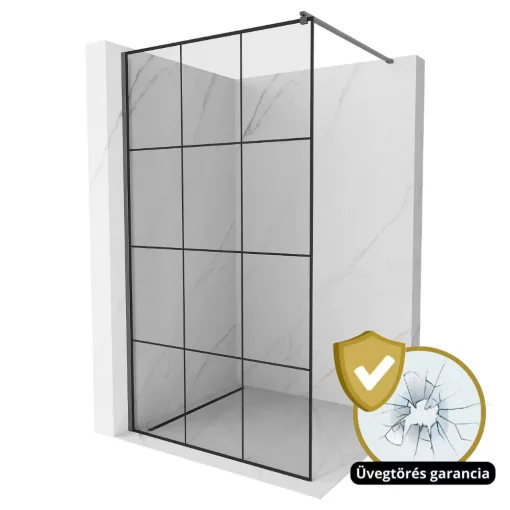 HD Oslo Gun Grey Walk-In zuhanyfal, 110x200 cm, 8 mm vastag vízlepergető biztonsági üveggel, 200 cm magas, szürke profillal és távtartóval