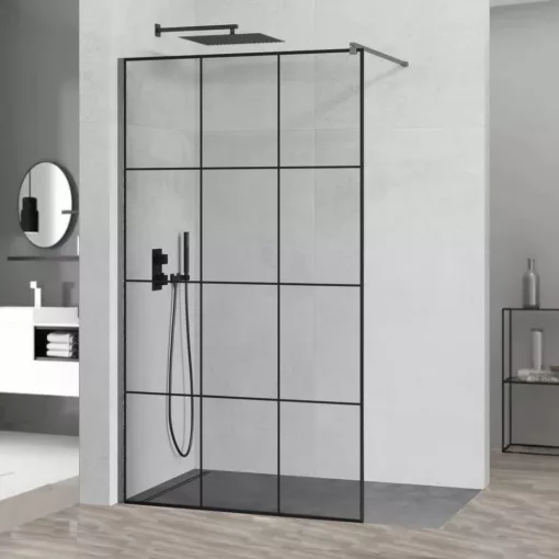 HD Oslo Gun Grey Walk-In zuhanyfal, 110x200 cm, 8 mm vastag vízlepergető biztonsági üveggel, 200 cm magas, szürke profillal és távtartóval