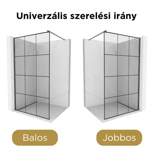 HD Oslo Gun Grey Walk-In zuhanyfal, 110x200 cm, 8 mm vastag vízlepergető biztonsági üveggel, 200 cm magas, szürke profillal és távtartóval