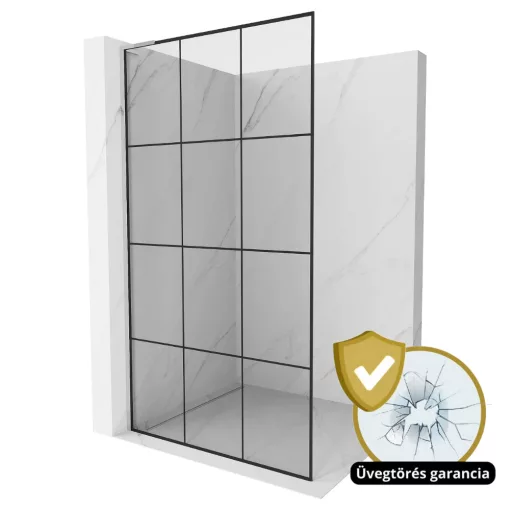 HD Oslo "L" Walk-In zuhanyfal, 100x200 cm, 8 mm vastag vízlepergető biztonsági üveggel, 200 cm magas, króm profillal és "L" stabilizátorral
