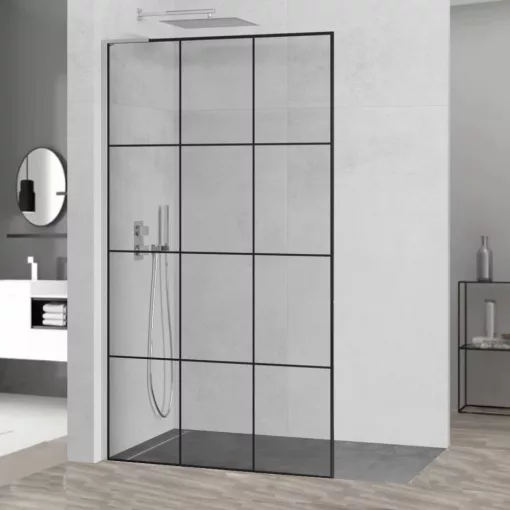 HD Oslo "L" Walk-In zuhanyfal, 100x200 cm, 8 mm vastag vízlepergető biztonsági üveggel, 200 cm magas, króm profillal és "L" stabilizátorral