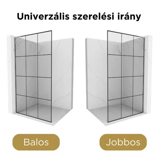HD Oslo "L" Walk-In zuhanyfal, 100x200 cm, 8 mm vastag vízlepergető biztonsági üveggel, 200 cm magas, króm profillal és "L" stabilizátorral