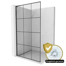 HD Oslo "L" Black Walk-In zuhanyfal, 100x200 cm, 8 mm vastag vízlepergető biztonsági üveggel, 200 cm magas, fekete profillal és "L" stabilizátorral