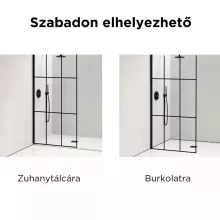 HD Oslo "L" Black Walk-In zuhanyfal, 100x200 cm, 8 mm vastag vízlepergető biztonsági üveggel, 200 cm magas, fekete profillal és "L" stabilizátorral