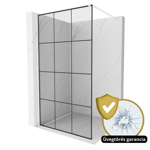 HD Oslo White Walk-In zuhanyfal, 110x200 cm, 8 mm vastag vízlepergető biztonsági üveggel, 200 cm magas, fehér profillal és távtartóval