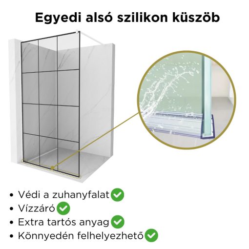 HD Oslo White Walk-In zuhanyfal, 110x200 cm, 8 mm vastag vízlepergető biztonsági üveggel, 200 cm magas, fehér profillal és távtartóval