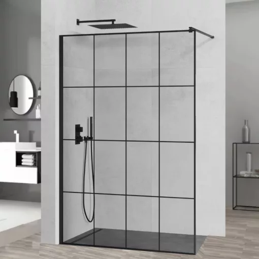 HD Oslo Black Walk-In zuhanyfal, 140x200 cm, 8 mm vastag vízlepergető biztonsági üveggel, 200 cm magas, fekete profillal és távtartóval