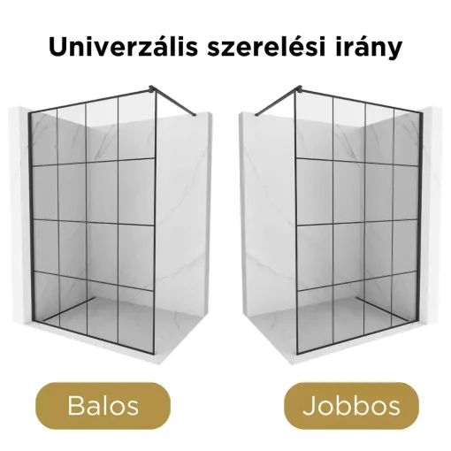 HD Oslo Black Walk-In zuhanyfal, 140x200 cm, 8 mm vastag vízlepergető biztonsági üveggel, 200 cm magas, fekete profillal és távtartóval
