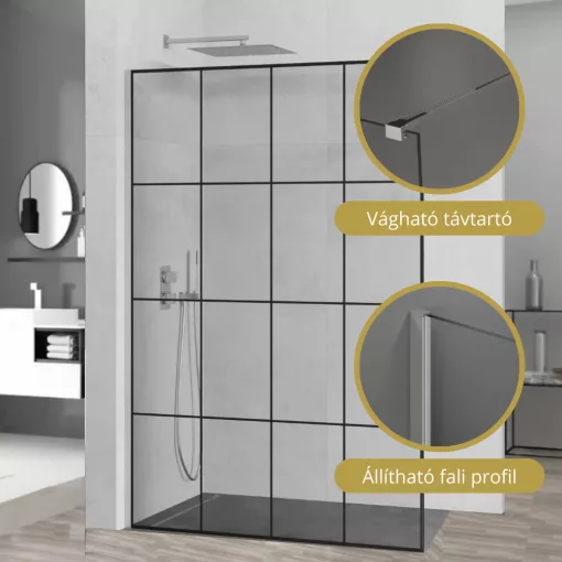 HD Oslo Walk-In zuhanyfal, 130x200 cm, 8 mm vastag vízlepergető biztonsági üveggel, 200 cm magas, króm profillal és távtartóval