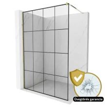 HD Oslo Gold Walk-In zuhanyfal, 130x200 cm, 8 mm vastag vízlepergető biztonsági üveggel, 200 cm magas, arany profillal és távtartóval
