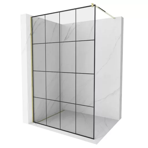 HD Oslo Gold Walk-In zuhanyfal, 130x200 cm, 8 mm vastag vízlepergető biztonsági üveggel, 200 cm magas, arany profillal és távtartóval