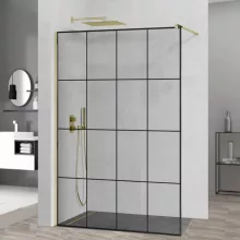 HD Oslo Gold Walk-In zuhanyfal, 130x200 cm, 8 mm vastag vízlepergető biztonsági üveggel, 200 cm magas, arany profillal és távtartóval