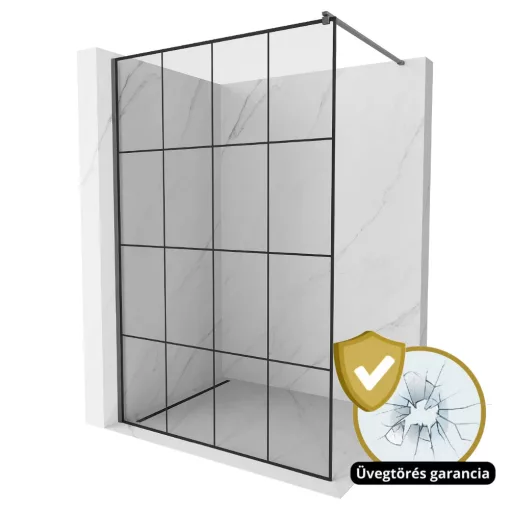 HD Oslo Gun Grey Walk-In zuhanyfal, 130x200 cm, 8 mm vastag vízlepergető biztonsági üveggel, 200 cm magas, szürke profillal és távtartóval