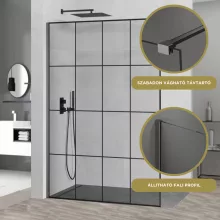 HD Oslo Gun Grey Walk-In zuhanyfal, 130x200 cm, 8 mm vastag vízlepergető biztonsági üveggel, 200 cm magas, szürke profillal és távtartóval