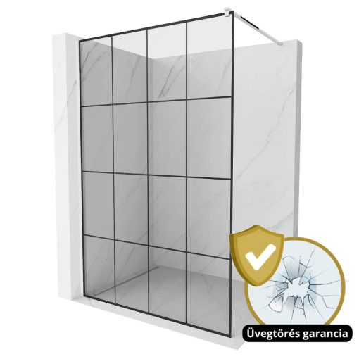 HD Oslo White Walk-In zuhanyfal, 140x200 cm, 8 mm vastag vízlepergető biztonsági üveggel, 200 cm magas, fehér profillal és távtartóval