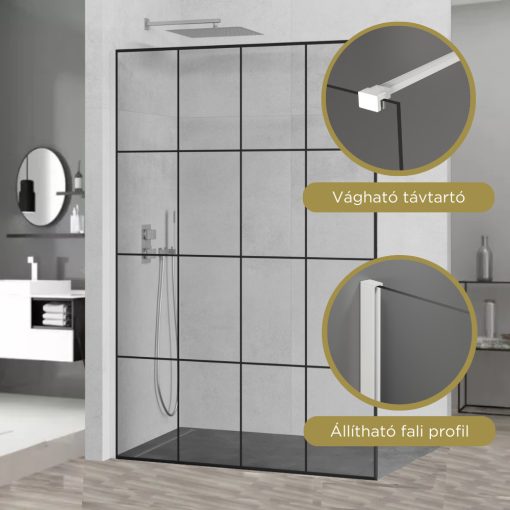 HD Oslo White Walk-In zuhanyfal, 140x200 cm, 8 mm vastag vízlepergető biztonsági üveggel, 200 cm magas, fehér profillal és távtartóval