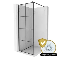   HD Oslo Black Walk-In zuhanyfal 8 mm vastag vízlepergető biztonsági üveggel, 200 cm magas, fekete profillal és távtartóval