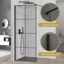 HD Oslo Black Walk-In zuhanyfal, 80x200 cm, 8 mm vastag vízlepergető biztonsági üveggel, 200 cm magas, fekete profillal és távtartóval