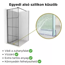HD Oslo Black Walk-In zuhanyfal, 80x200 cm, 8 mm vastag vízlepergető biztonsági üveggel, 200 cm magas, fekete profillal és távtartóval
