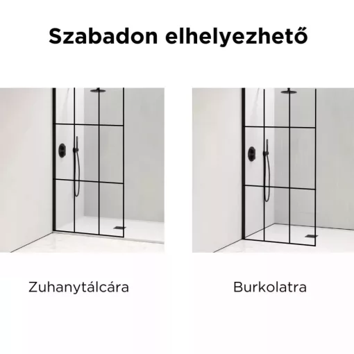 HD Oslo Black Walk-In zuhanyfal, 80x200 cm, 8 mm vastag vízlepergető biztonsági üveggel, 200 cm magas, fekete profillal és távtartóval