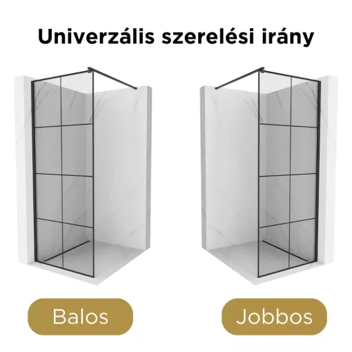 HD Oslo Black Walk-In zuhanyfal, 80x200 cm, 8 mm vastag vízlepergető biztonsági üveggel, 200 cm magas, fekete profillal és távtartóval