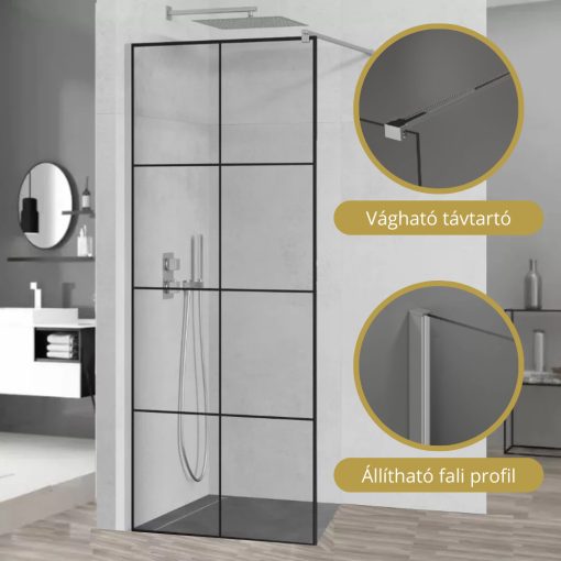 HD Oslo Walk-In zuhanyfal 8 mm vastag vízlepergető biztonsági üveggel, 200 cm magas, króm profillal és távtartóval