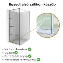 HD Oslo Walk-In zuhanyfal 8 mm vastag vízlepergető biztonsági üveggel, 200 cm magas, króm profillal és távtartóval