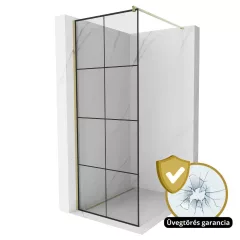   HD Oslo Gold Walk-In zuhanyfal 8 mm vastag vízlepergető biztonsági üveggel, 200 cm magas, arany profillal és távtartóval