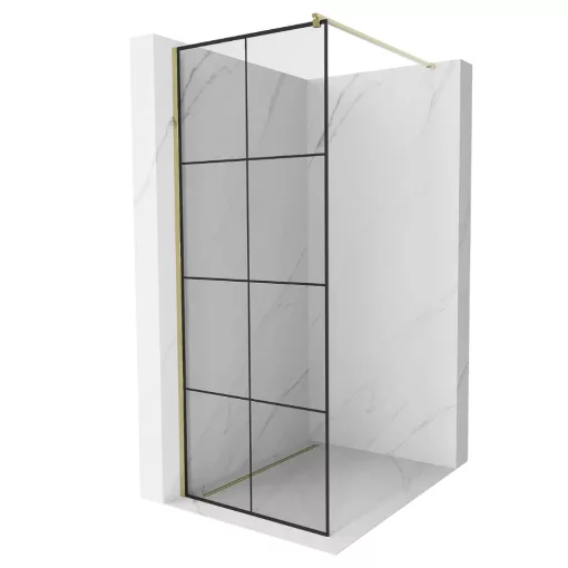 HD Oslo Gold Walk-In zuhanyfal 8 mm vastag vízlepergető biztonsági üveggel, 200 cm magas, arany profillal és távtartóval