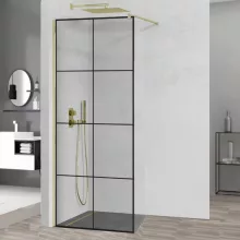 HD Oslo Gold Walk-In zuhanyfal 8 mm vastag vízlepergető biztonsági üveggel, 200 cm magas, arany profillal és távtartóval