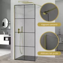 HD Oslo Gold Walk-In zuhanyfal 8 mm vastag vízlepergető biztonsági üveggel, 200 cm magas, arany profillal és távtartóval