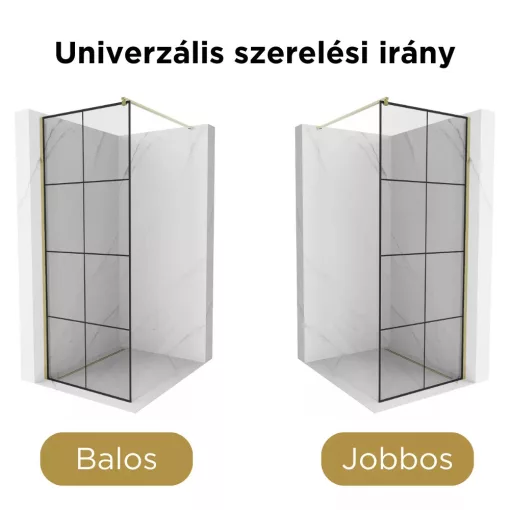 HD Oslo Gold Walk-In zuhanyfal 8 mm vastag vízlepergető biztonsági üveggel, 200 cm magas, arany profillal és távtartóval