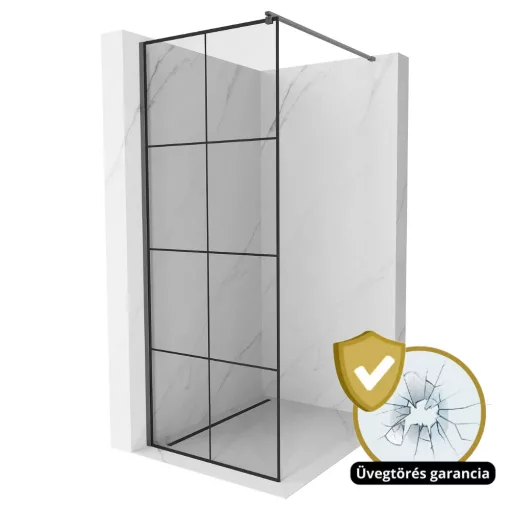 HD Oslo Gun Grey Walk-In zuhanyfal 8 mm vastag vízlepergető biztonsági üveggel, 200 cm magas, szürke profillal és távtartóval
