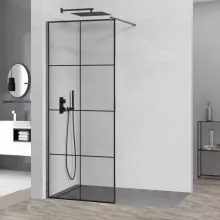 HD Oslo Gun Grey Walk-In zuhanyfal 8 mm vastag vízlepergető biztonsági üveggel, 200 cm magas, szürke profillal és távtartóval