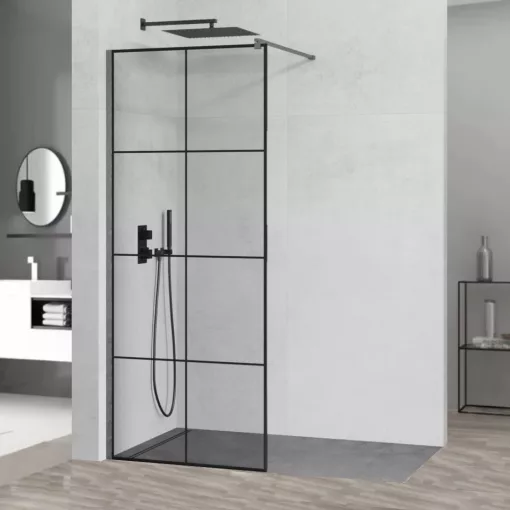 HD Oslo Gun Grey Walk-In zuhanyfal 8 mm vastag vízlepergető biztonsági üveggel, 200 cm magas, szürke profillal és távtartóval