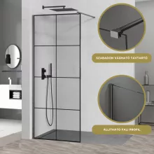 HD Oslo Gun Grey Walk-In zuhanyfal 8 mm vastag vízlepergető biztonsági üveggel, 200 cm magas, szürke profillal és távtartóval