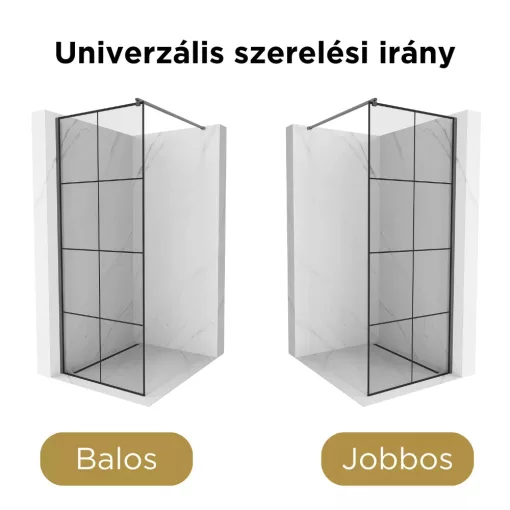 HD Oslo Gun Grey Walk-In zuhanyfal 8 mm vastag vízlepergető biztonsági üveggel, 200 cm magas, szürke profillal és távtartóval