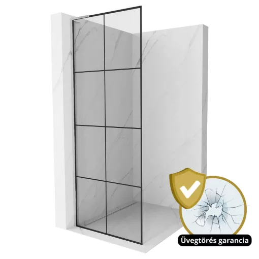 HD Oslo "L" Walk-In zuhanyfal 8 mm vastag vízlepergető biztonsági üveggel, 200 cm magas, króm profillal és "L" stabilizátorral