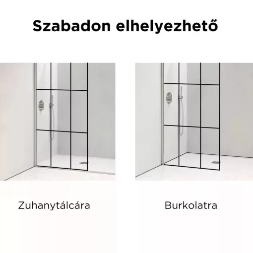HD Oslo "L" Walk-In zuhanyfal 8 mm vastag vízlepergető biztonsági üveggel, 200 cm magas, króm profillal és "L" stabilizátorral
