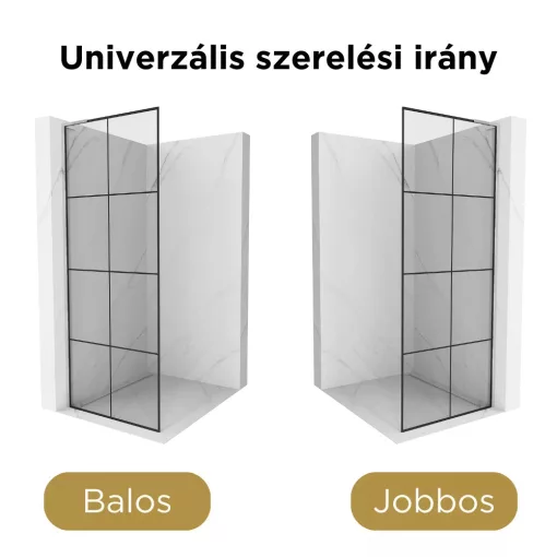 HD Oslo "L" Walk-In zuhanyfal 8 mm vastag vízlepergető biztonsági üveggel, 200 cm magas, króm profillal és "L" stabilizátorral