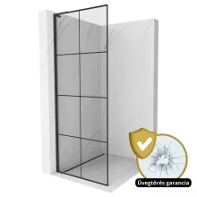 HD Oslo "L" Black Walk-In zuhanyfal, 90x200 cm, 8 mm vastag vízlepergető biztonsági üveggel, 200 cm magas, fekete profillal és "L" stabilizátorral