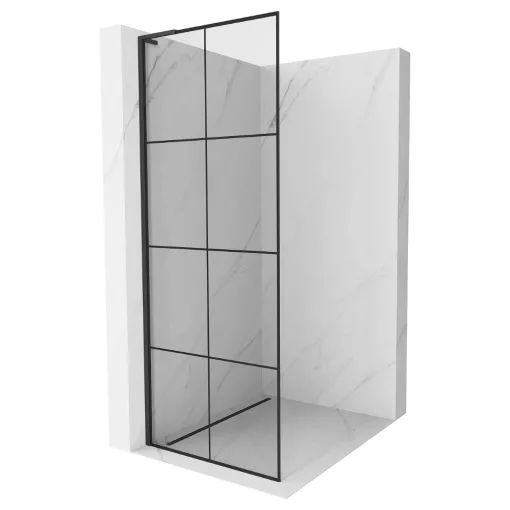 HD Oslo "L" Black Walk-In zuhanyfal, 90x200 cm, 8 mm vastag vízlepergető biztonsági üveggel, 200 cm magas, fekete profillal és "L" stabilizátorral