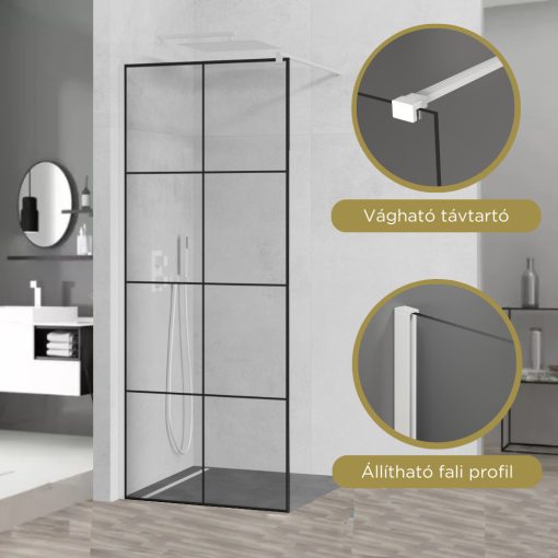 HD Oslo White Walk-In zuhanyfal, 80x200 cm, 8 mm vastag vízlepergető biztonsági üveggel, 200 cm magas, fehér profillal és távtartóval