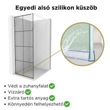 HD Oslo White Walk-In zuhanyfal, 80x200 cm, 8 mm vastag vízlepergető biztonsági üveggel, 200 cm magas, fehér profillal és távtartóval