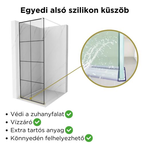 HD Oslo White Walk-In zuhanyfal, 80x200 cm, 8 mm vastag vízlepergető biztonsági üveggel, 200 cm magas, fehér profillal és távtartóval